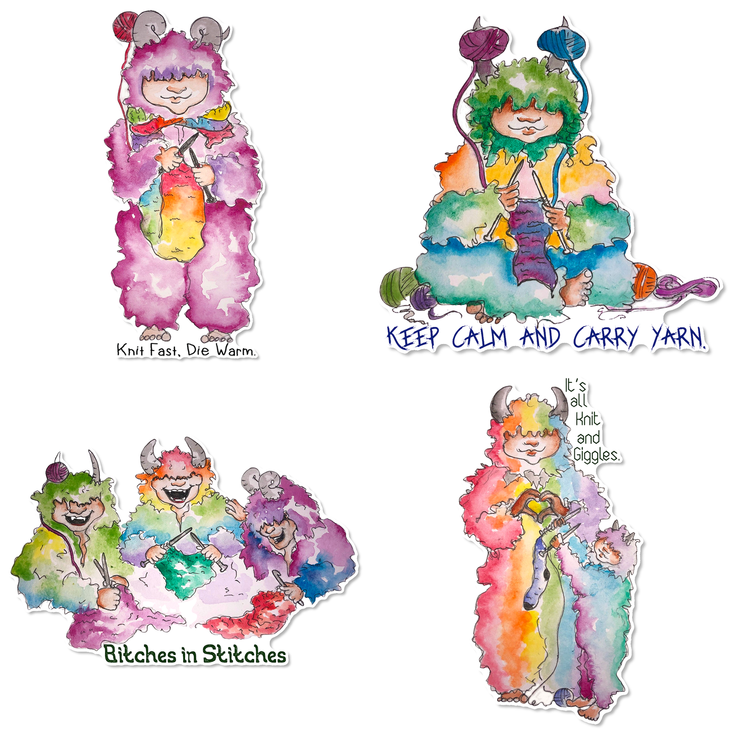 All Four Wool Monster Stickers — Hand-Painted Sticker 4-Pack