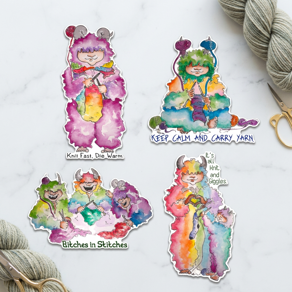 All Four Wool Monster Stickers — Hand-Painted Sticker 4-Pack