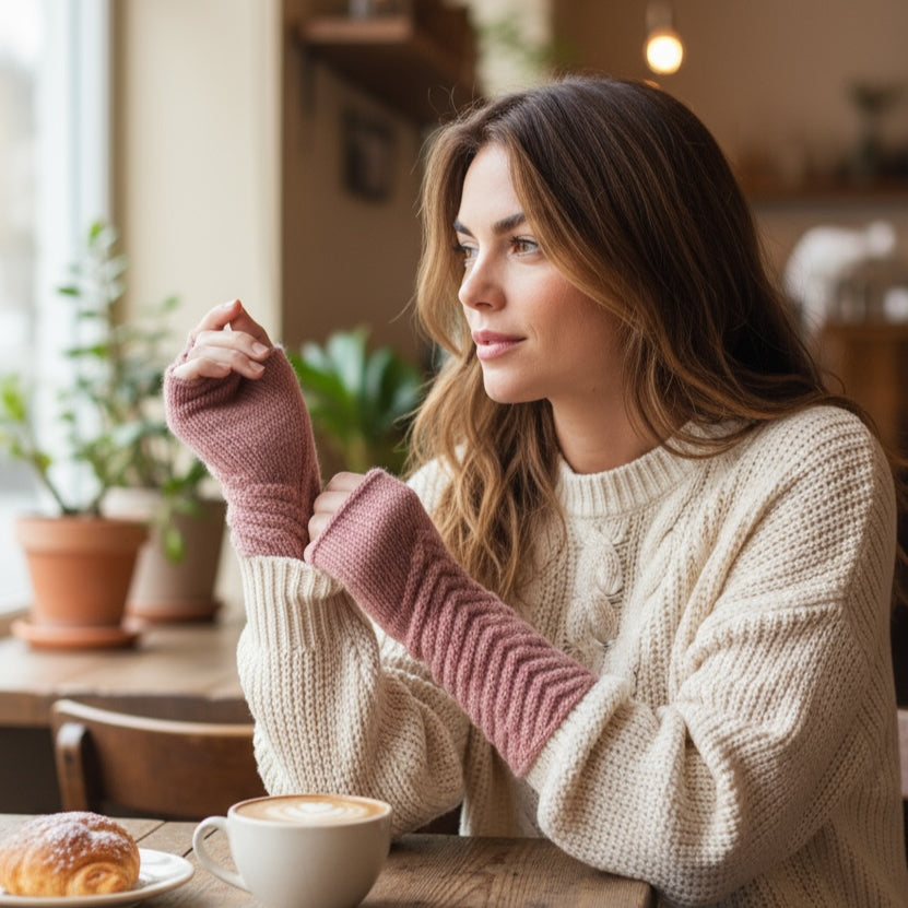 Chevron Fingerless Mitts Kit - 100% Wool - Easy