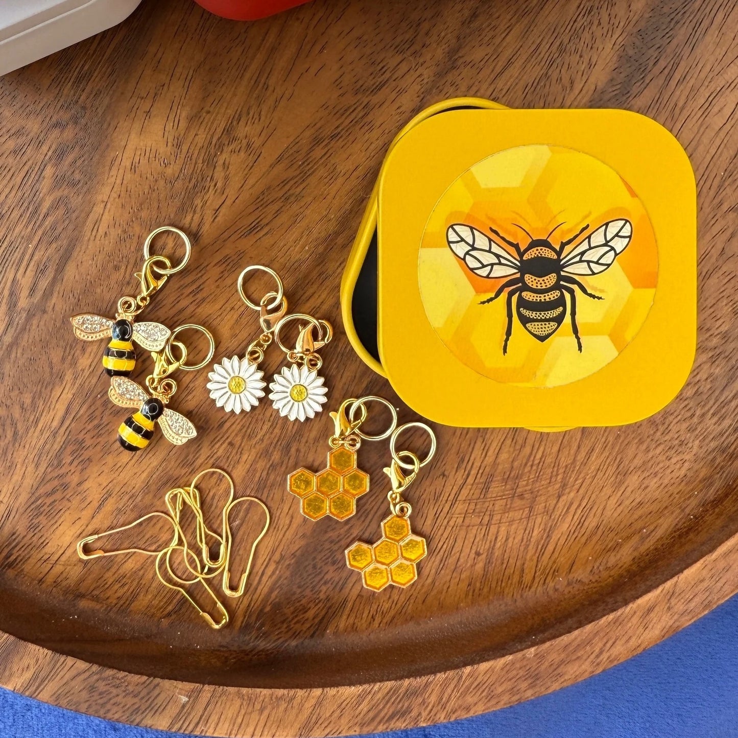 Honeybee Stitch Markers with Storage Tin