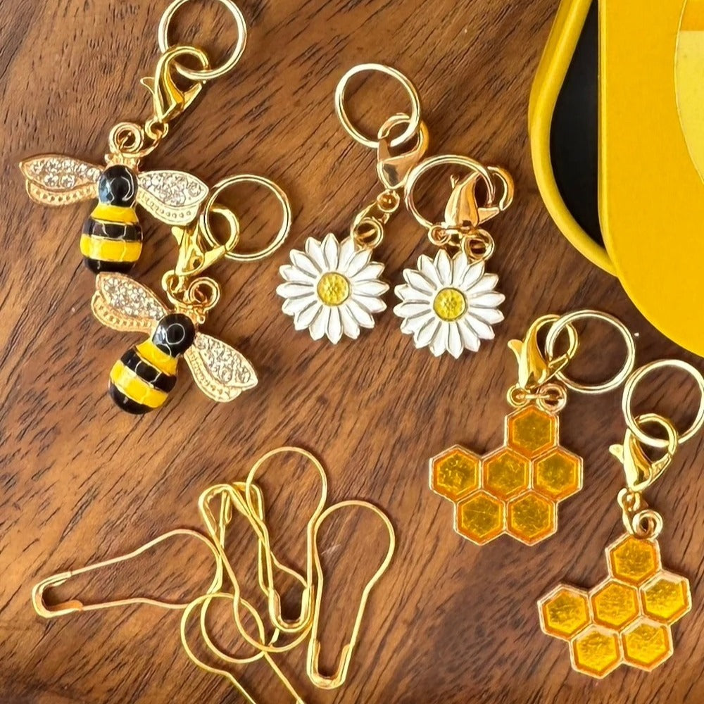 Honeybee Stitch Markers with Storage Tin